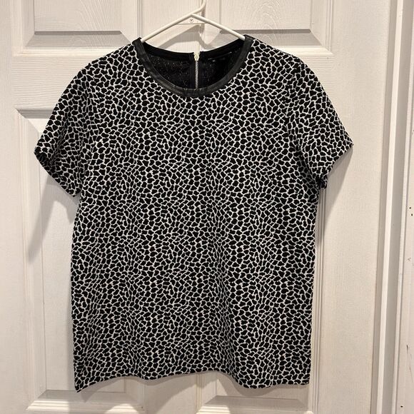 Club Monaco Leopard Print Pullover Top Women's Size Large Mixed Media Neck - Picture 1 of 7